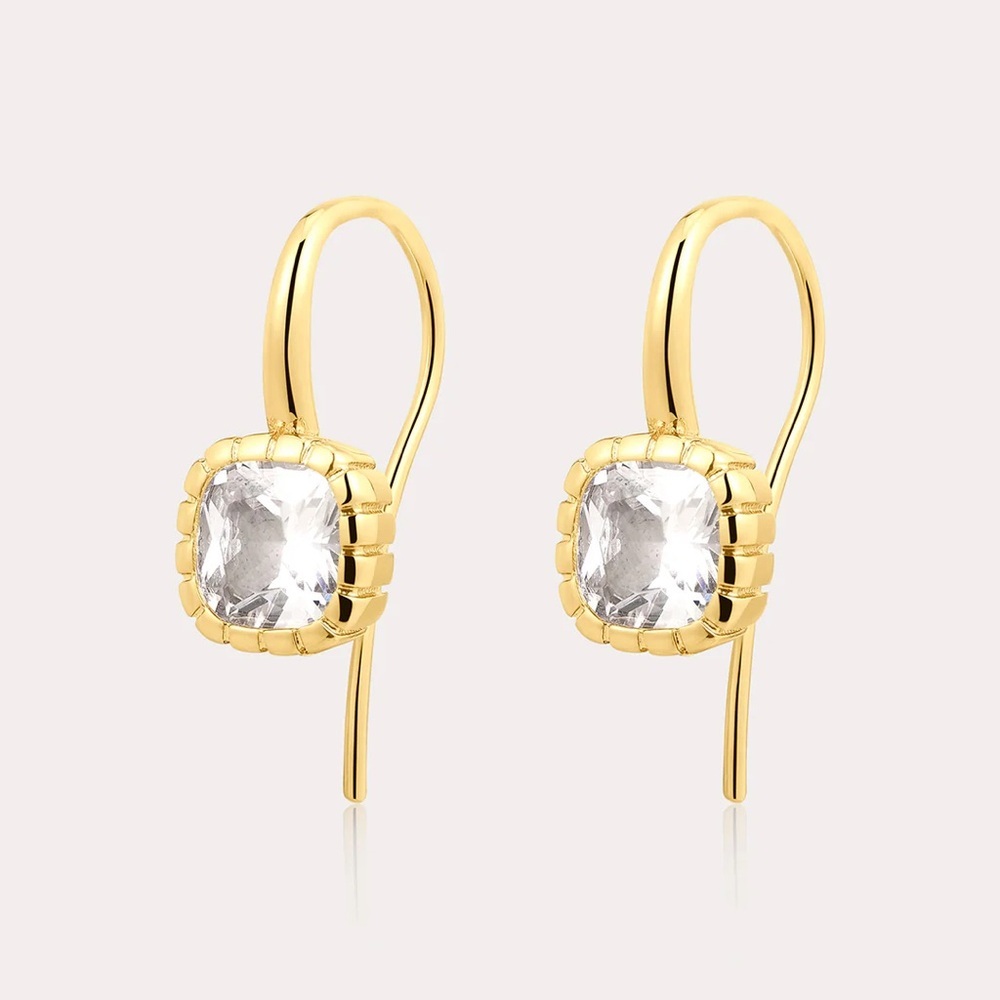 LUV AJ THE CLASSIQUE CUSHION HOOK CZ EARRINGS in Gold NEW